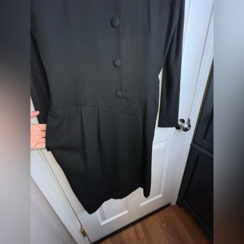 Vtg Unbranded Women’s 12 100% Wool Long Sleeve Black Sheath Dress USA L - Picture 11 of 12